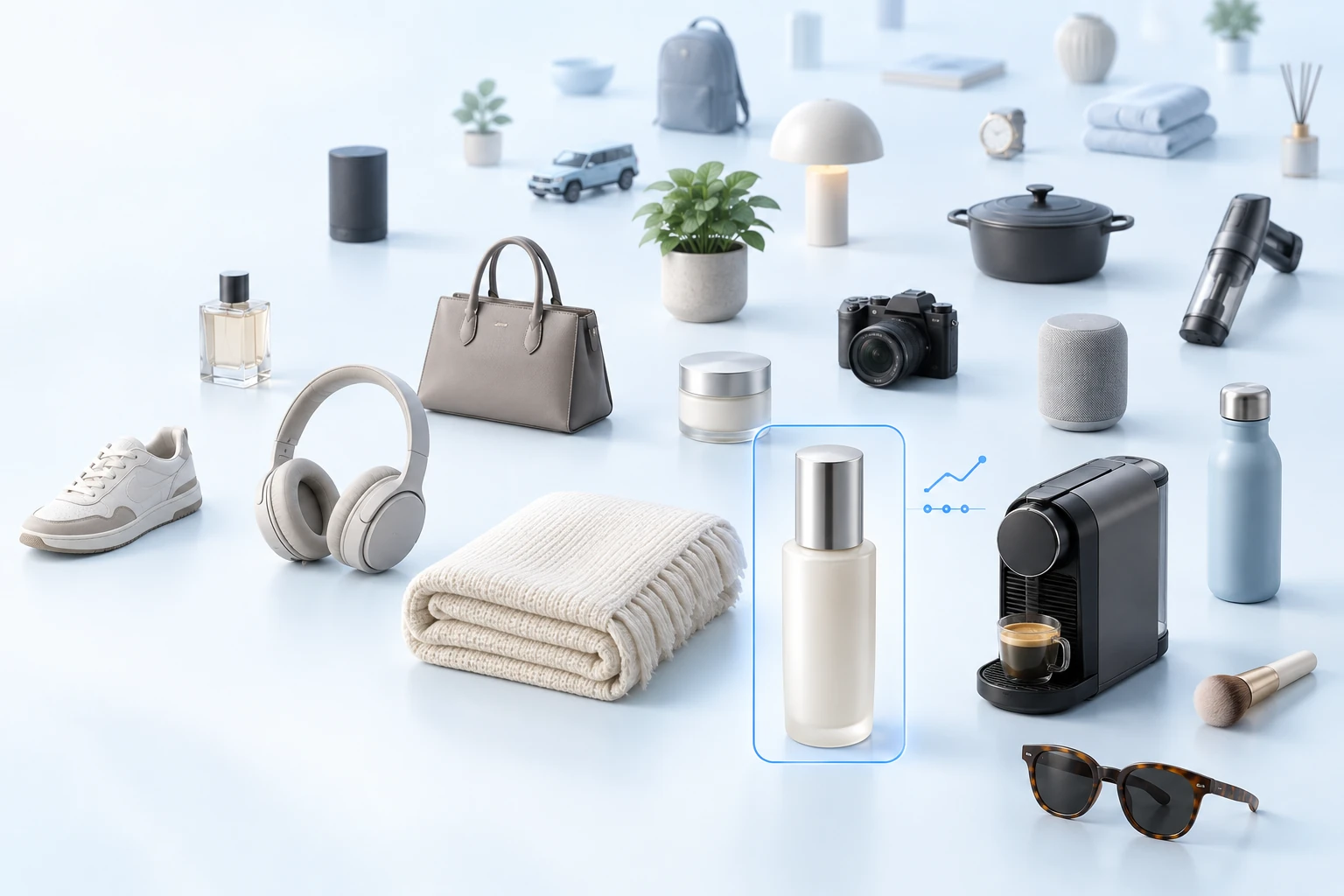 AI-generated concept illustration: Discover 200M+ top-trending TikTok Shop products. Illustrative products and analytics, not a product screenshot.